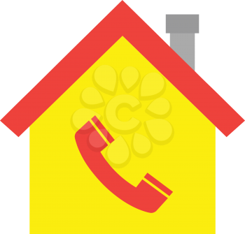 Vector red roofed yellow house icon with red phone symbol 