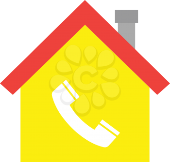 Vector red roofed yellow house icon with white phone symbol 