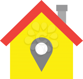 Vector red roofed yellow house icon with grey map locator symbol