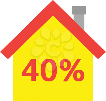 Vector red roofed yellow house icon with red 40 percent.
