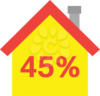 Vector red roofed yellow house icon with red 45 percent.