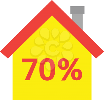 Vector red roofed yellow house icon with red 70 percent.