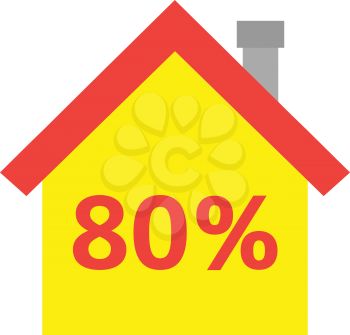 Vector red roofed yellow house icon with red 80 percent.