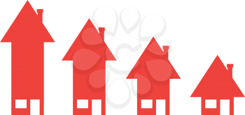 4 vector red arrow house icons moving down.