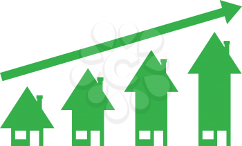 4 vector green arrow house icons and arrow moving up.