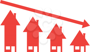 4 vector red arrow house icons and arrow moving down.