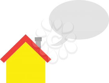 Vector red roofed yellow house icon with grey blank speech bubble.