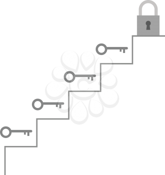 Vector stairs with grey keys and lock on top.