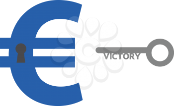 Vector blue euro symbol with keyhole and grey victory key.