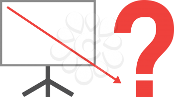 Vector white board with red question mark and red arrow pointing way down.