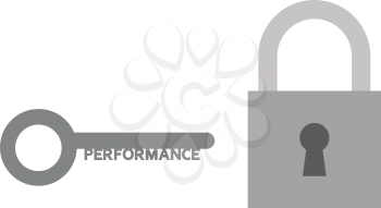 Vector grey padlock with performance key.