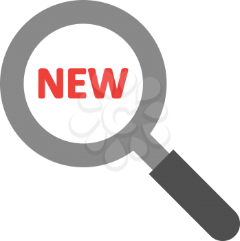 Vector red new text inside grey and black magnifying glass.
