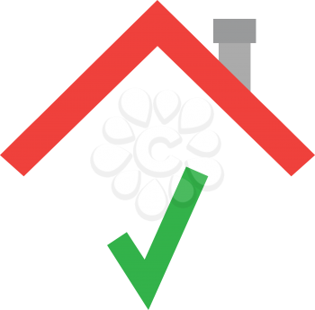 Vector green check mark symbol under red roof.