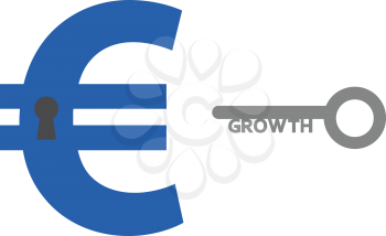 Vector blue euro symbol with keyhole and grey growth key.