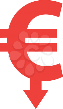Vector red euro symbol with arrow moving down.