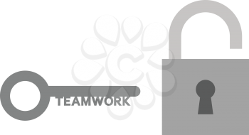 Vector grey padlock with teamwork key.