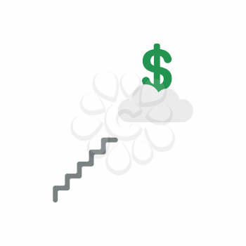 Flat design style vector illustration concept of reach to green dollar symbol icon with grey stairs on grey cloud on white background.