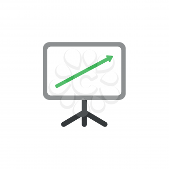 Flat design style vector illustration concept of presentation chart board symbol icon with green arrow pointing or moving up on white background.