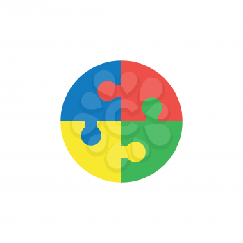Flat design style vector illustration concept of circle shape blue, red, yellow and green puzzle pieces symbol icon connected on white background.