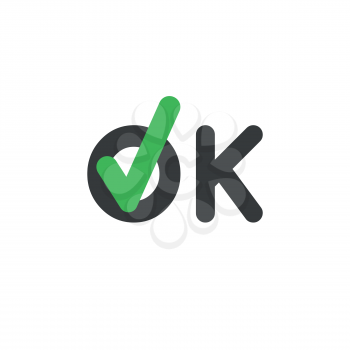 Flat design style vector illustration concept of ok word text with green check mark symbol icon on white background.