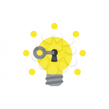 Flat design style vector illustration concept of grey key unlocking glowing yellow light bulb symbol icon on white background.