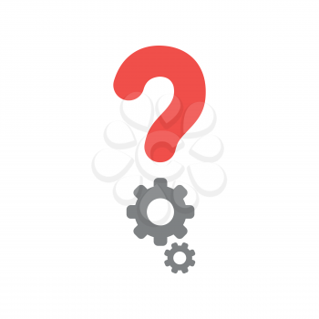 Vector illustration of red question mark and grey gears icon on white background with flat design style.