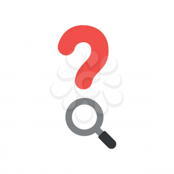 Vector illustration concept of red question mark with grey and black magnifying glass icon on white background with flat design style.