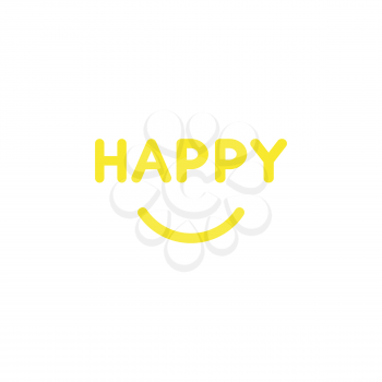 Flat design style vector illustration concept of yellow happy text with smiling mouth on white background.