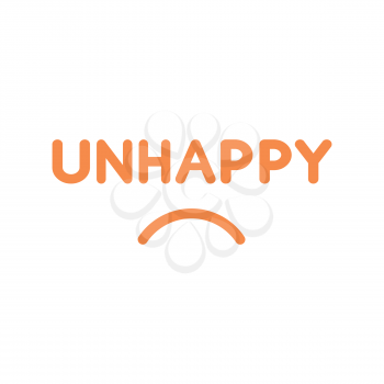 Flat design style vector illustration concept of orange unhappy text with sulking mouth on white background.