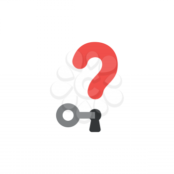 Flat design style vector illustration concept of red question mark with grey key locking or unlocking keyhole symbol icon on white background.