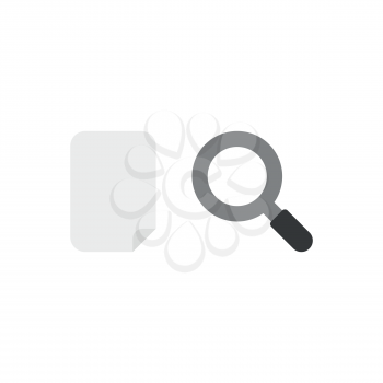Flat design style vector illustration concept of grey blank paper with grey and black magnifying glass or magnifier icon on white background.