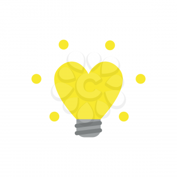 Flat design style vector illustration concept of glowing yellow heart-shaped light bulb symbol icon on white background.