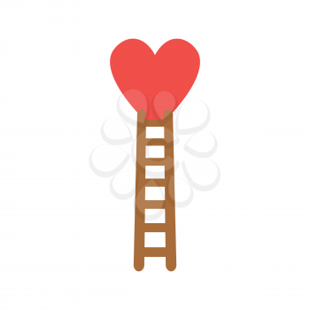 Flat design style vector illustration concept of climb to red heart with brown wooden ladder symbol icon on white background.