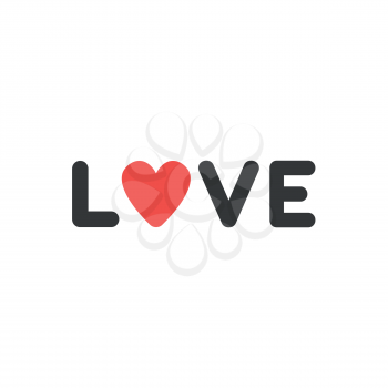 Flat design style vector illustration concept of black love text with red heart symbol icon on white background.