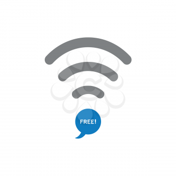Flat design style vector illustration concept of grey wifi symbol with blue speech bubble icon and white free text on white background.