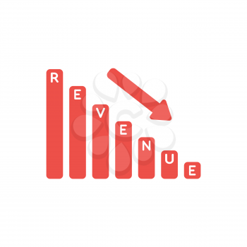 Vector illustration icon concept of revenue sales bar graph moving down.