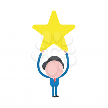 Vector illustration of businessman character holding up yellow star icon.