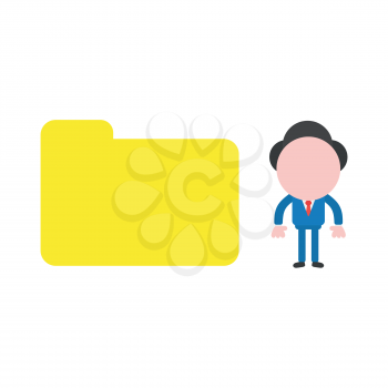 Vector illustration of businessman character with yellow closed file folder icon.