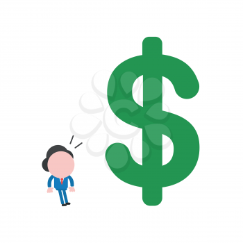 Vector illustration concept of surprised businessman character looking big green dollar icon.