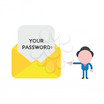 Vector illustration concept of businessman character pointing open envelope icon and written your password on paper.