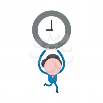Vector illustration concept of businessman character running and holding up clock time icon.