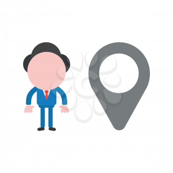 Vector illustration concept of businessman character with gray map pointer icon.