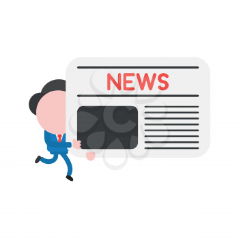 Vector illustration concept of businessman character running and holding newspaper icon.