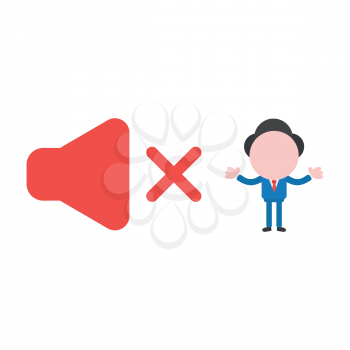 Vector illustration concept of businessman character with red speaker sound symbol icon off.