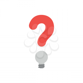 Flat design vector illustration concept of red question mark with grey light bulb symbol icon on white background.