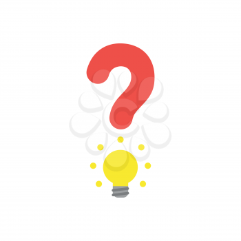 Flat design vector illustration concept of red question mark with yellow glowing light bulb symbol icon on white background.