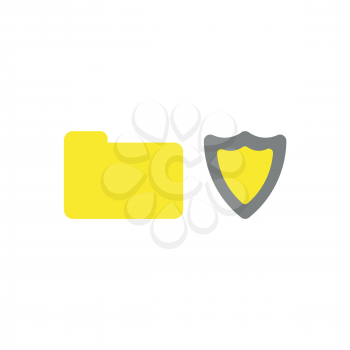 Flat design vector illustration concept of yellow closed folder with grey and yellow shield guard  symbol icon on white background.