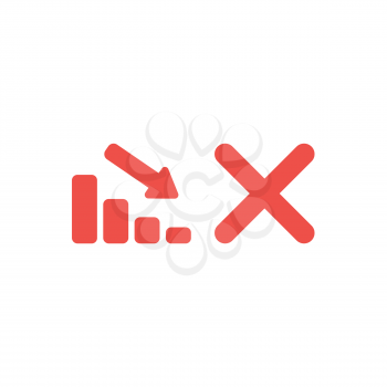 Flat design vector illustration concept of red sales bar chart moving down with red x mark symbol icon on white background.