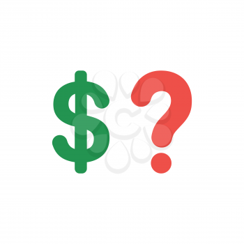 Flat design vector illustration concept of green dollar money symbol icon with red question mark on white background.