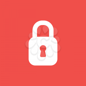 Flat vector icon concept of closed padlock on red background.